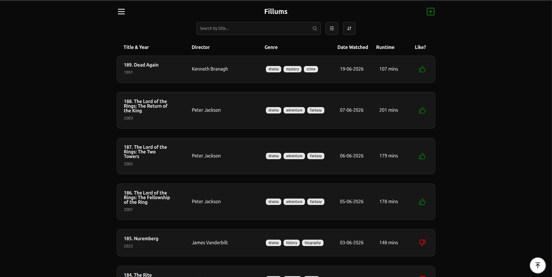 Screenshot of Fillums website